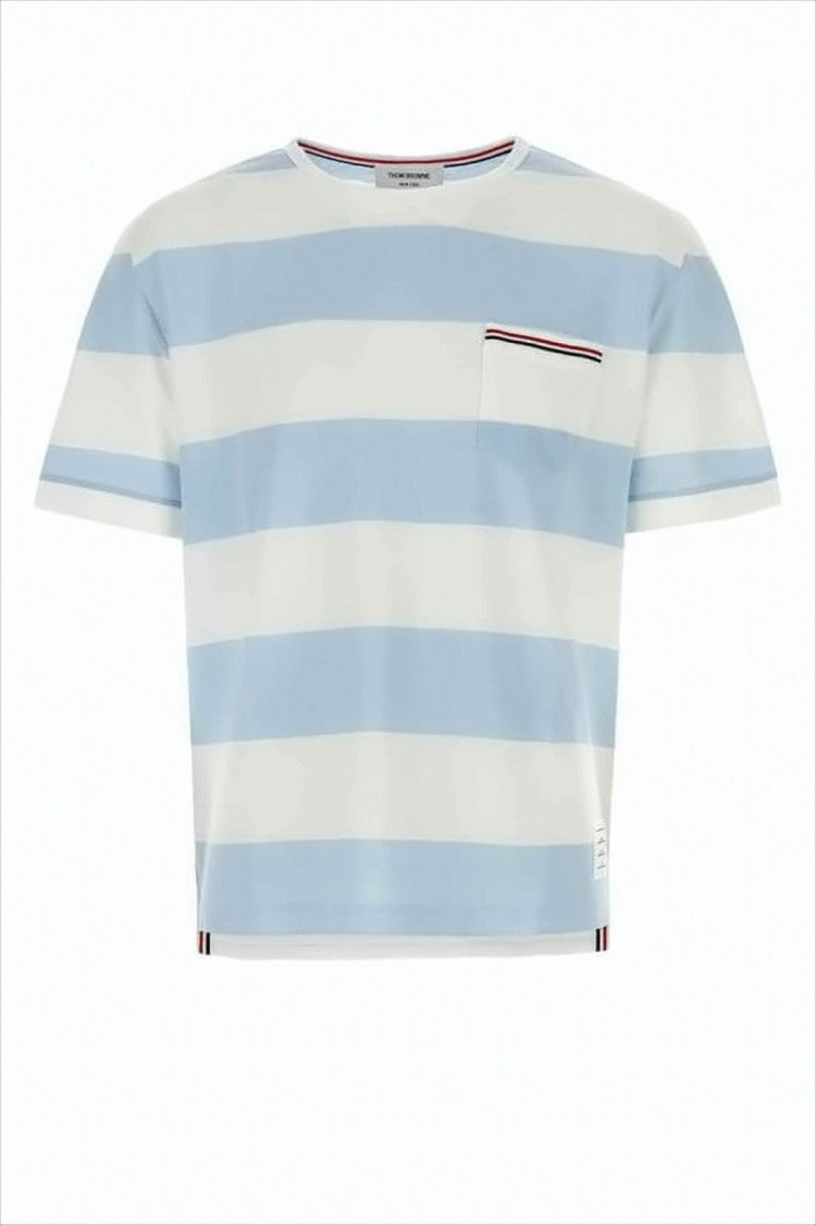 Light Blue Striped Short-Sleeved T-Shirt