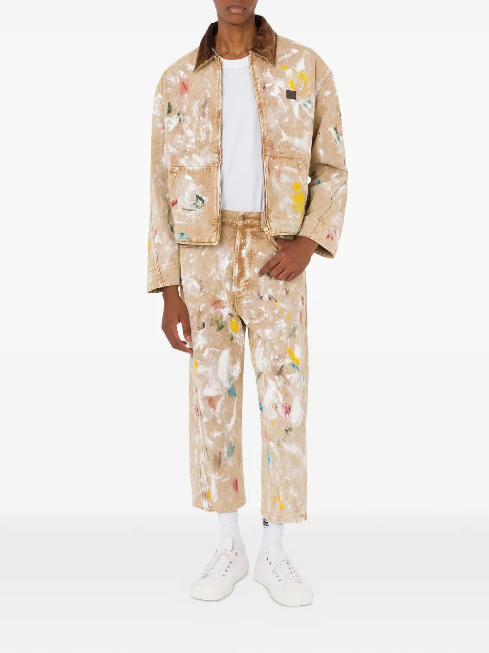 Cropped Pants With Abstract Paint Splatter Design