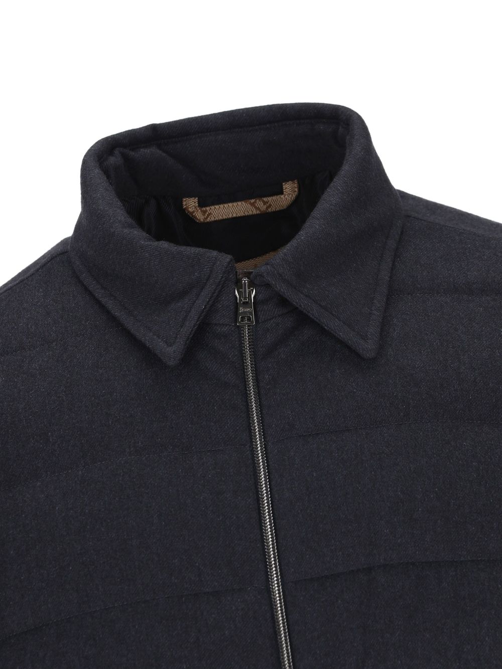 Navy Blue Quilted Jacket With Silk-Cashmere Blend
