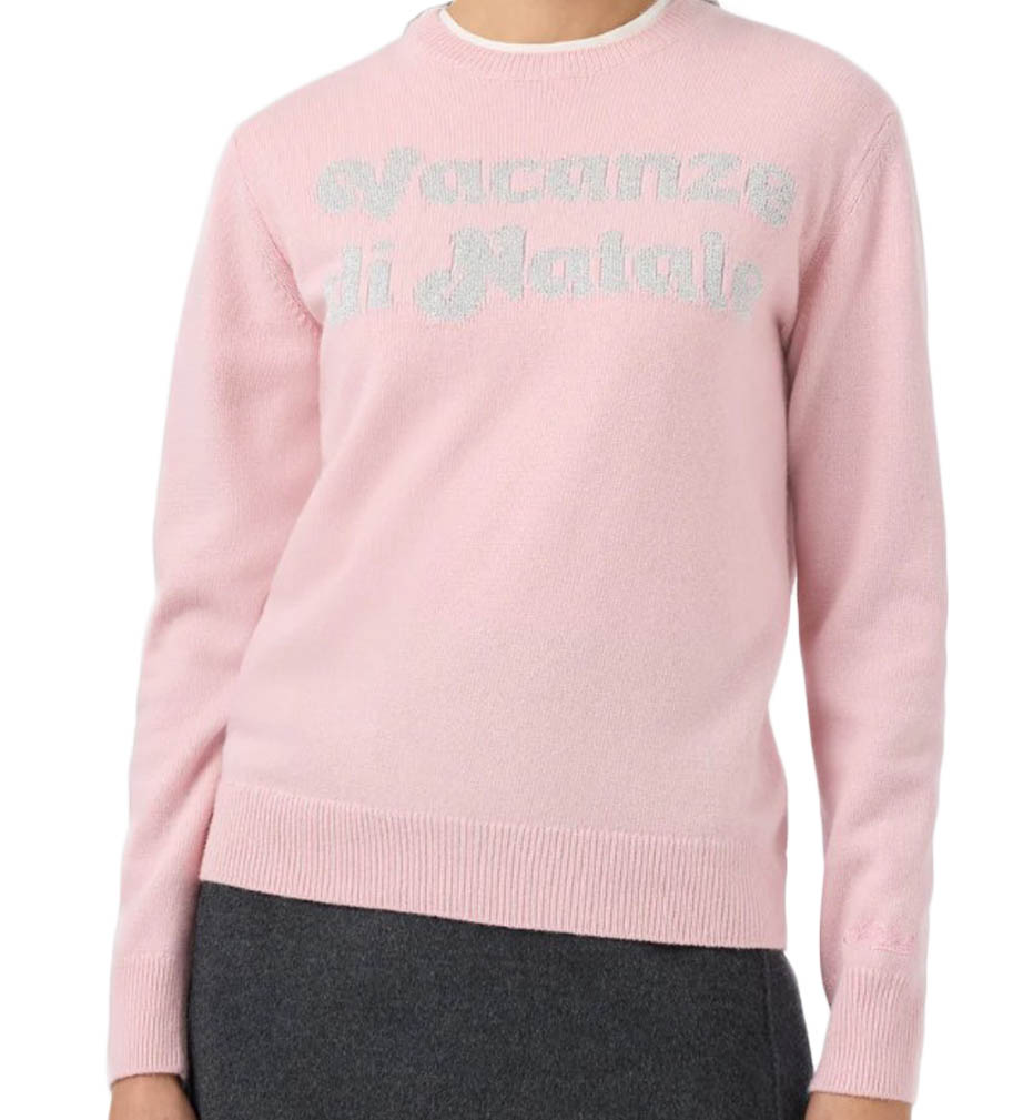 Soft Pink Sweater with Glittery Text