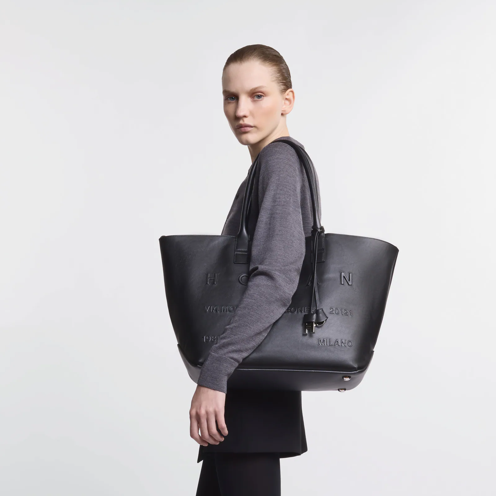 Refined Leather Tote Bag With Embossed Branding