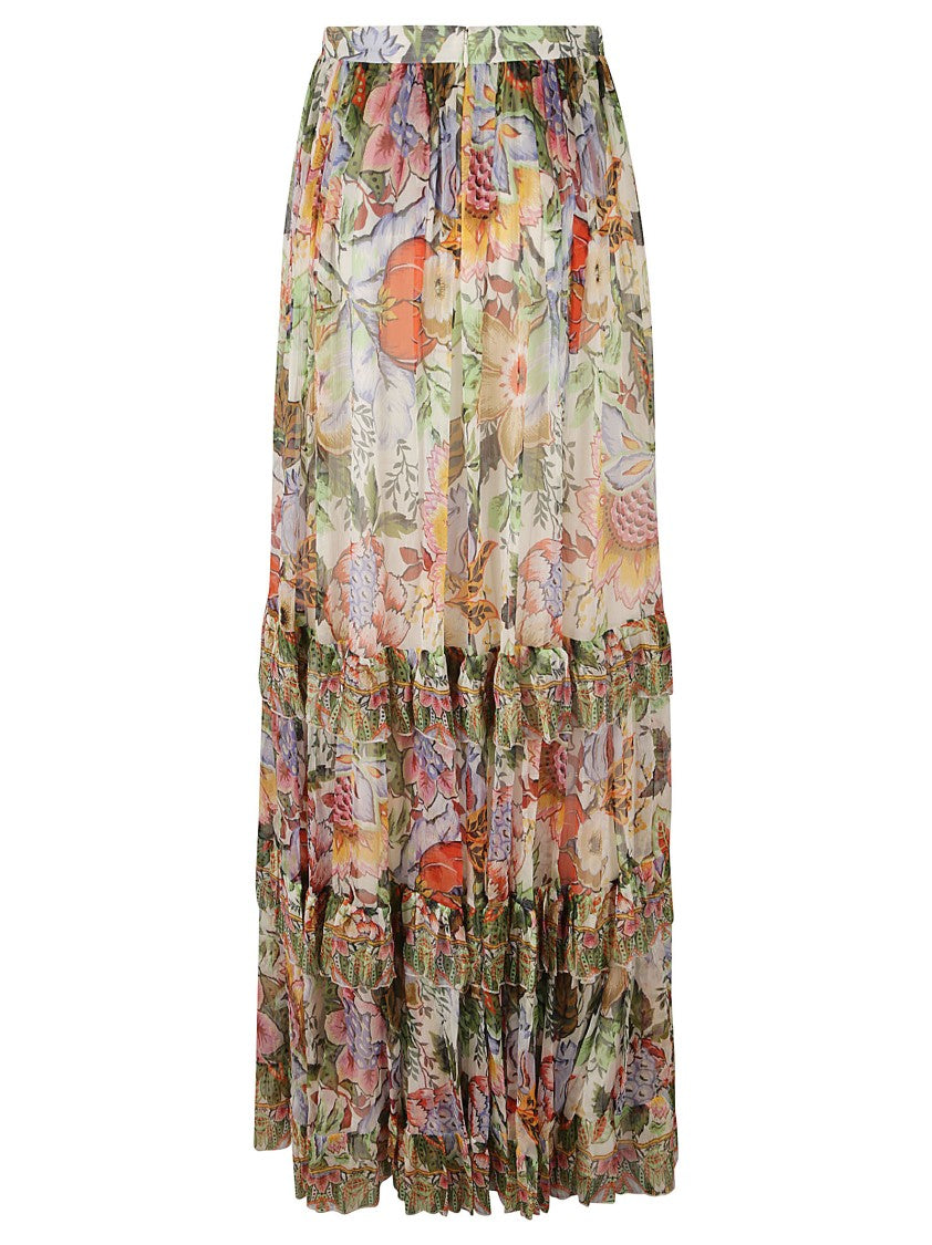 Flowing Silk Skirt With Floral Print