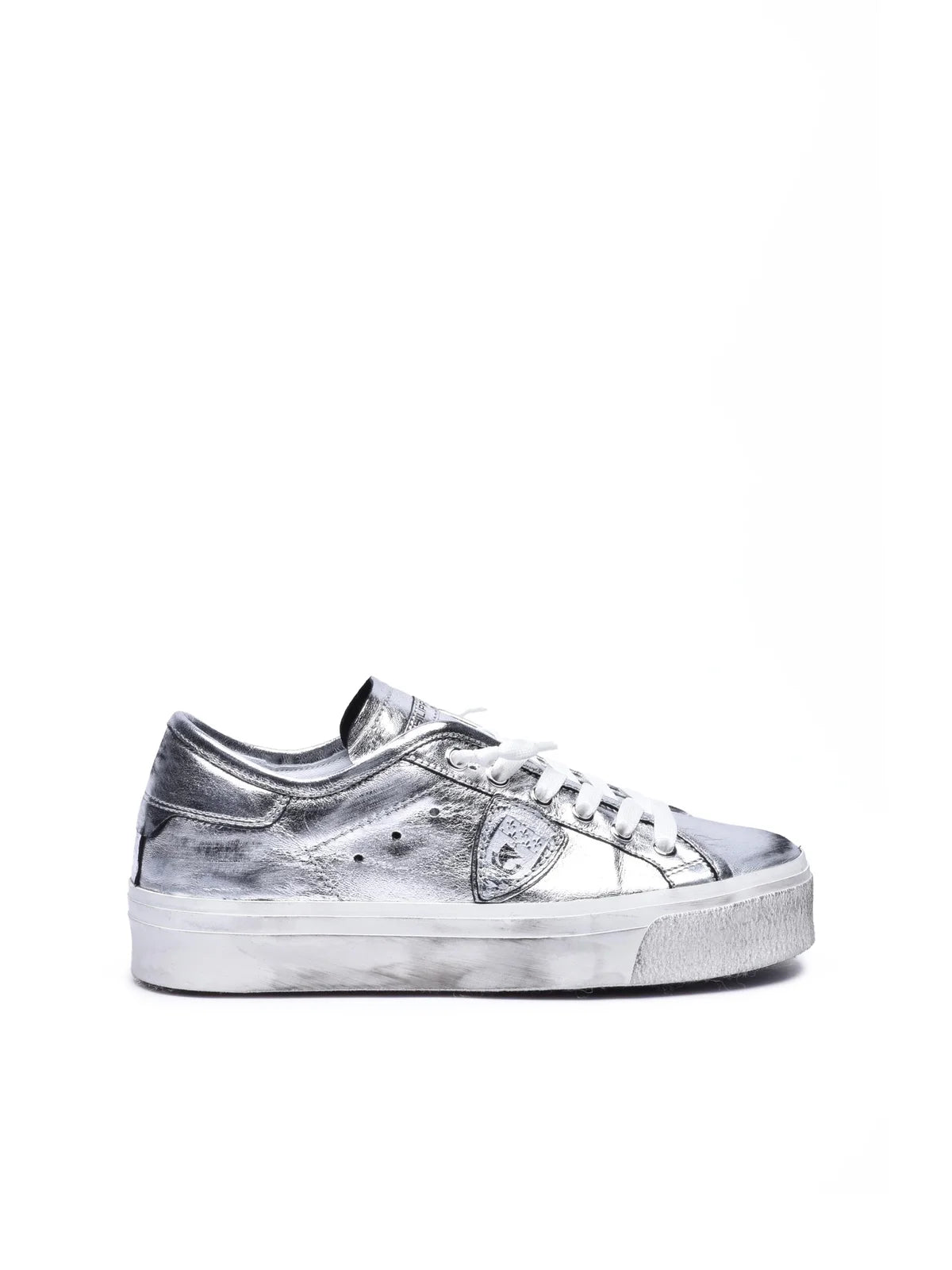 Shiny Metallic Silver Low-Top Sneakers