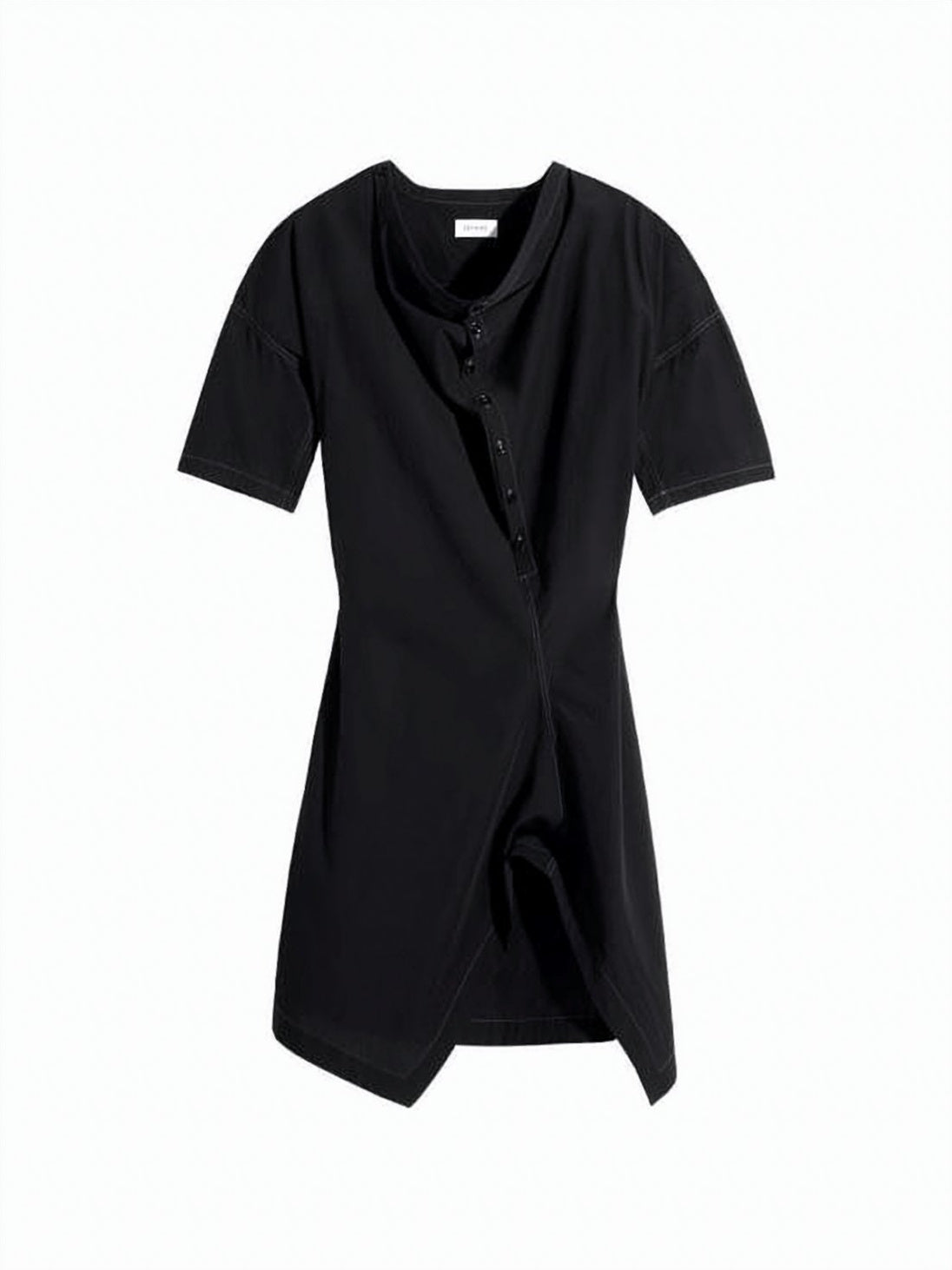 Asymmetrical Button Closure Midi Dress with Structured Silhouette