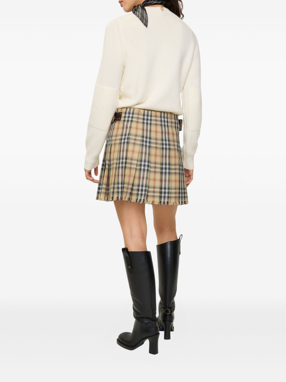 Wool Mini Skirt-Style Shorts With Tartan Pattern