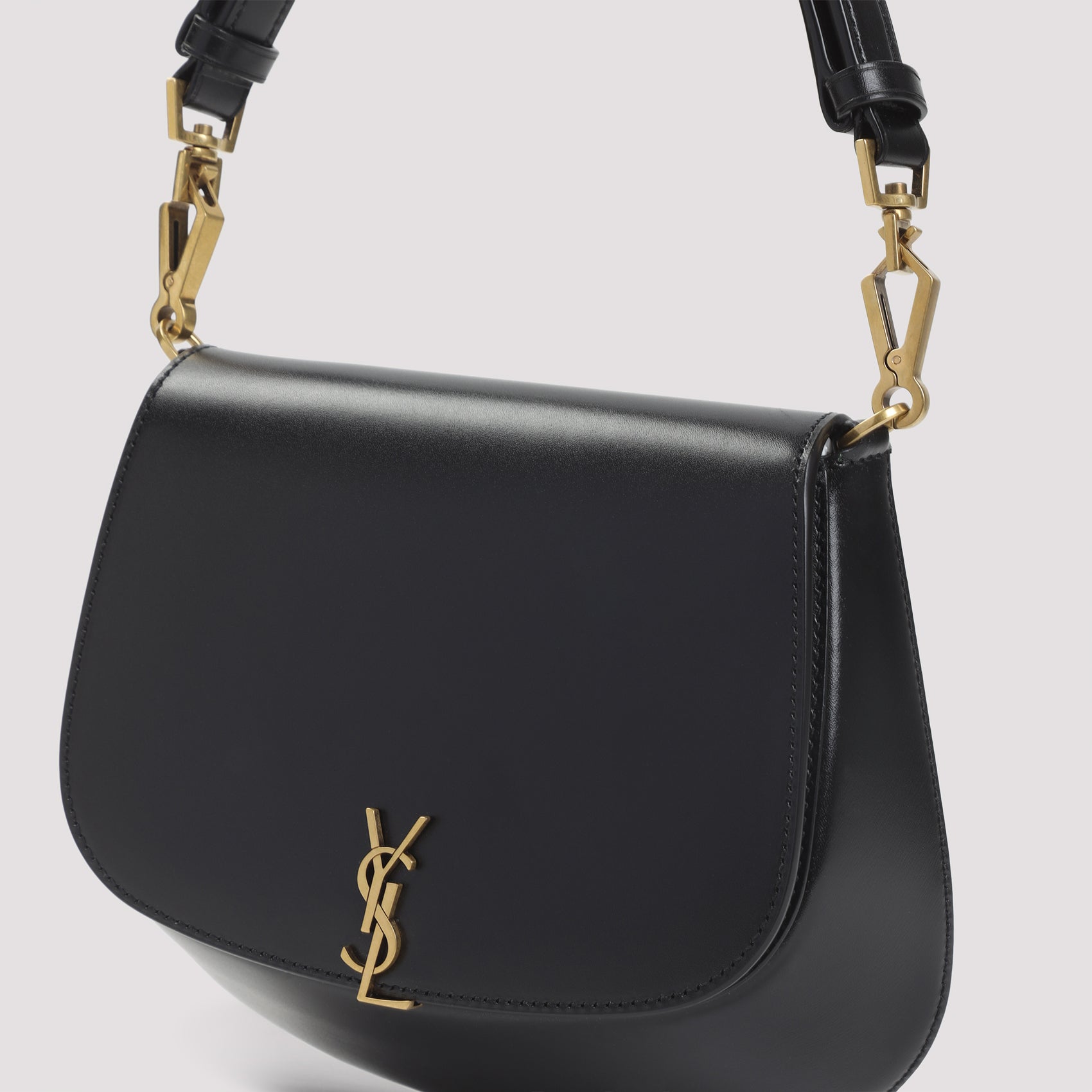Curved Black Leather Shoulder Bag