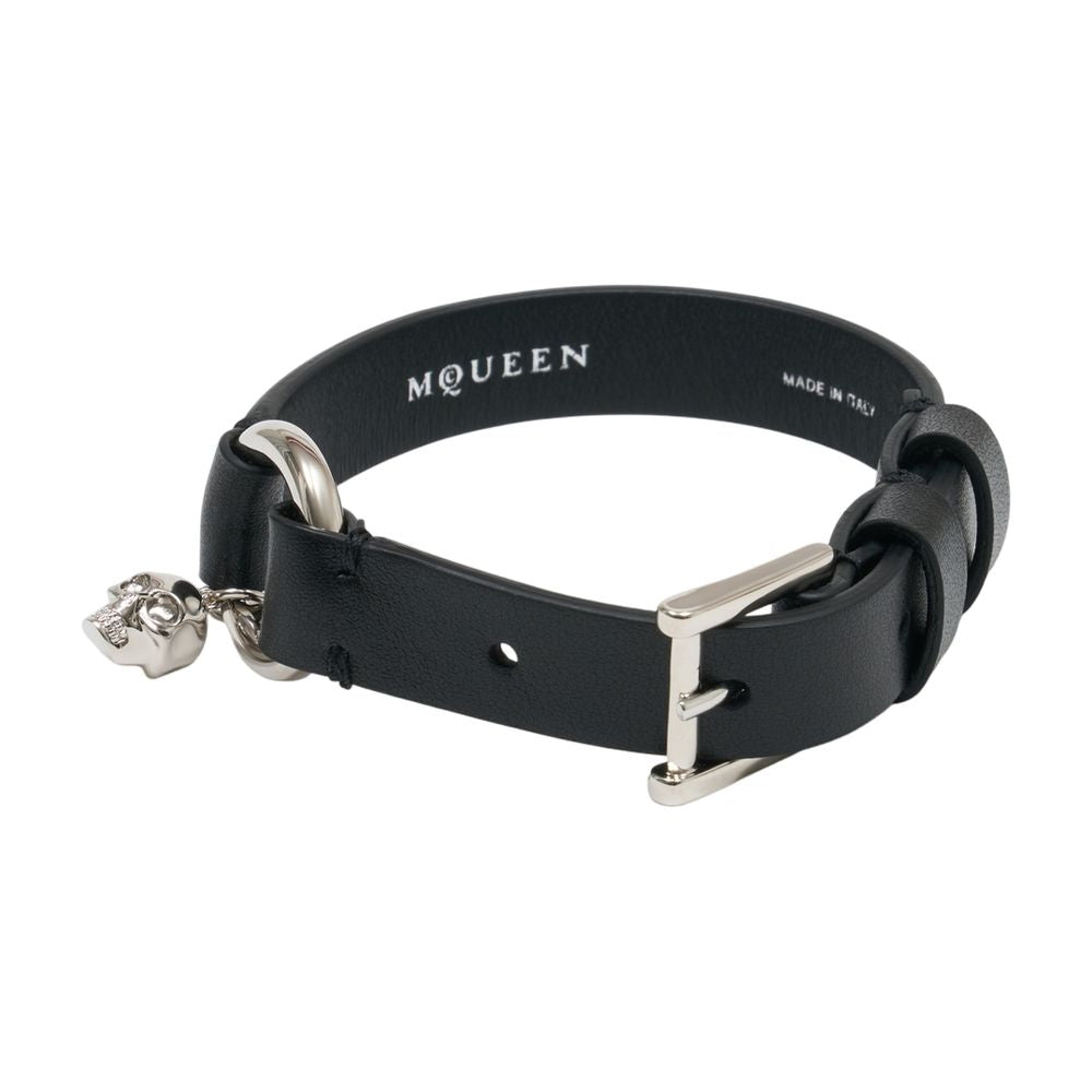 Skull Ring Leather Bracelet Black