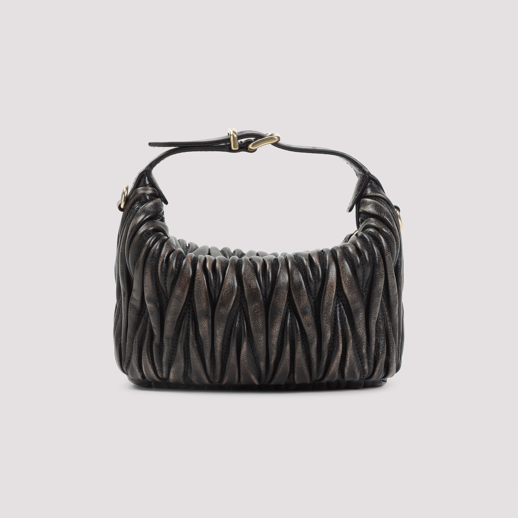Ruched Leather Clutch with Detachable Strap