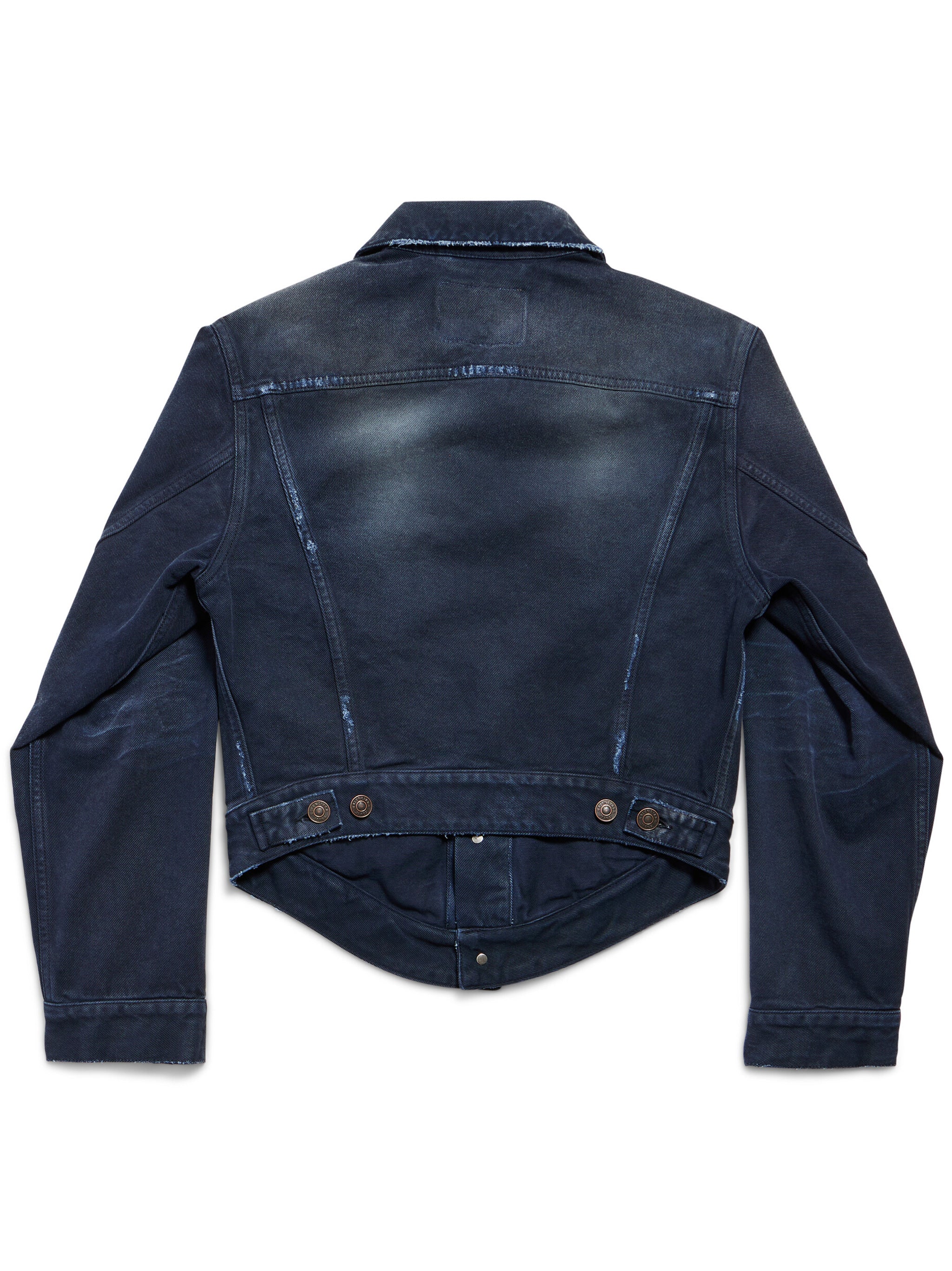Blue Curved Waistband Structured Denim Jacket
