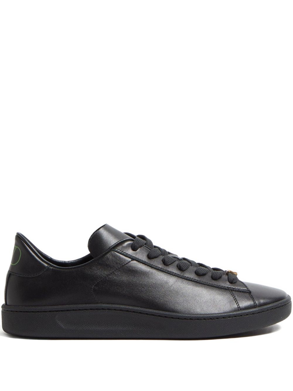 Black Leather Lace-Up Sneakers
