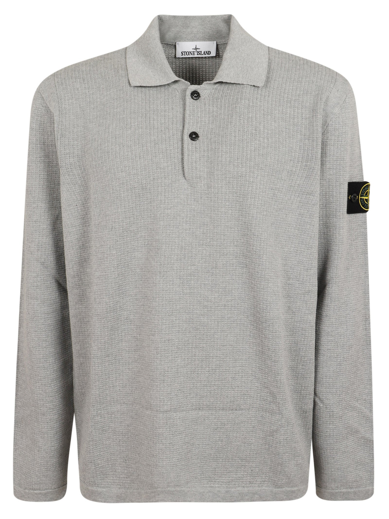 Organic Cotton Grey Sweater With Polo Collar And Distinctive Patch