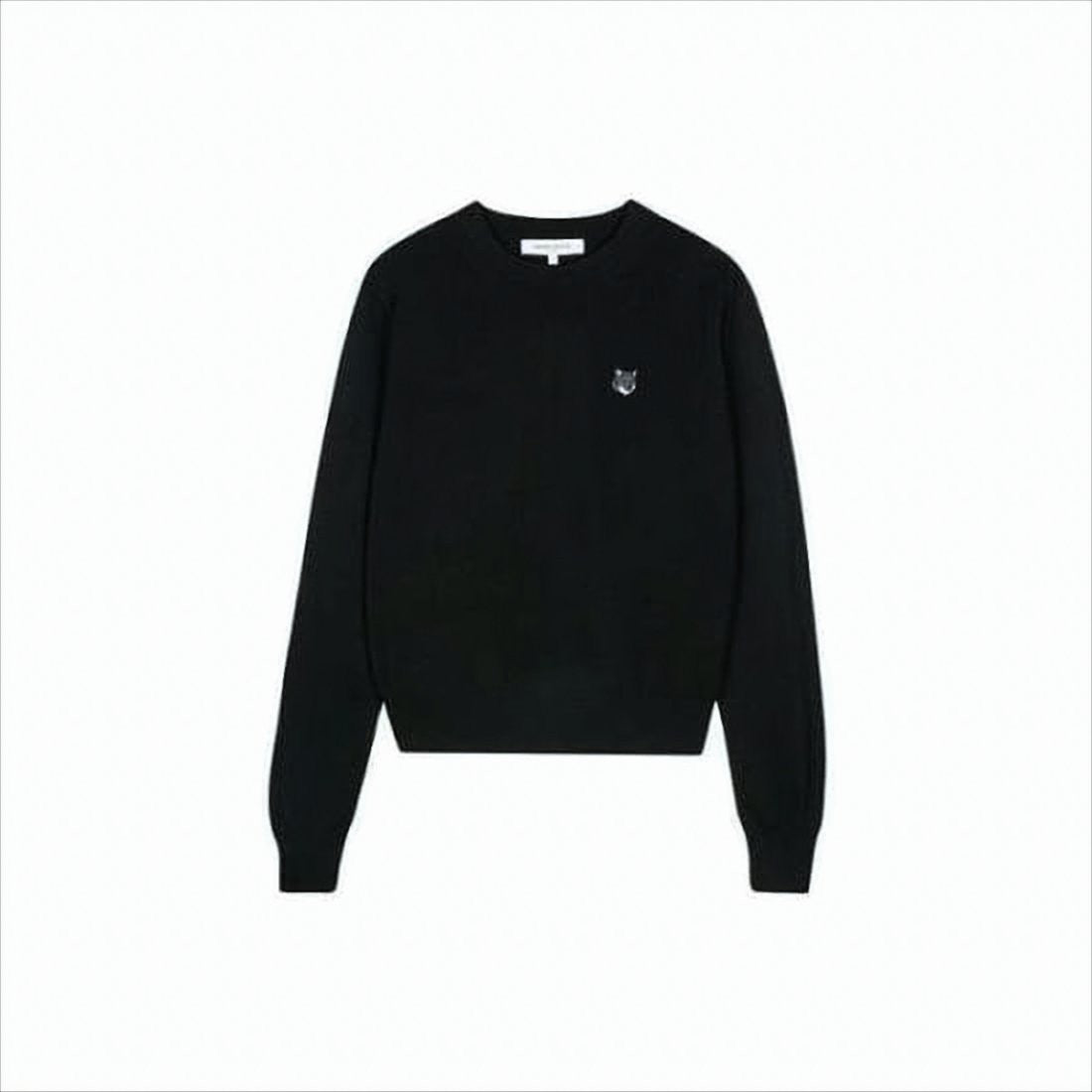 Classic Black Wool Sweater With Embroidered Fox Detail