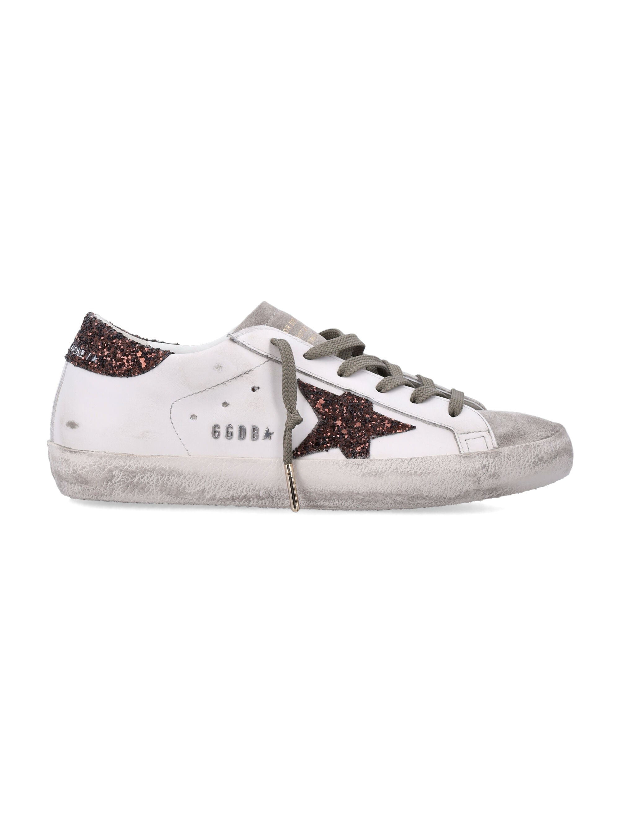 Vintage Leather Sneakers with Glitter Star Appliqué