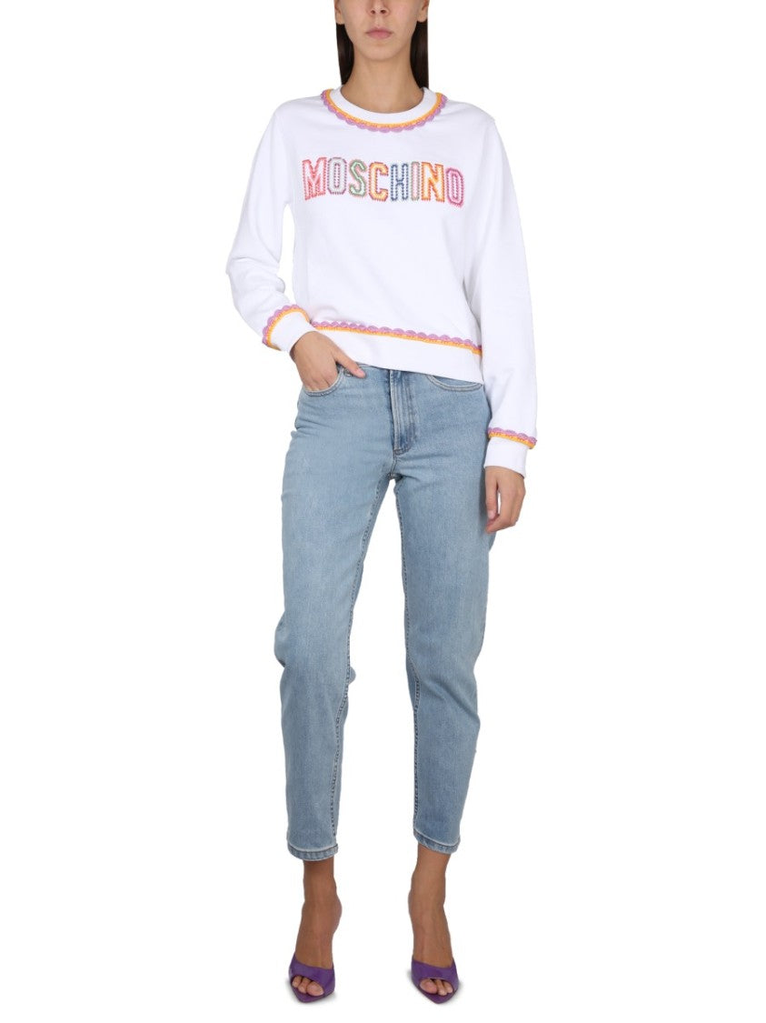 Crewneck Sweatshirt With Embroidered Logo And Scalloped Trim