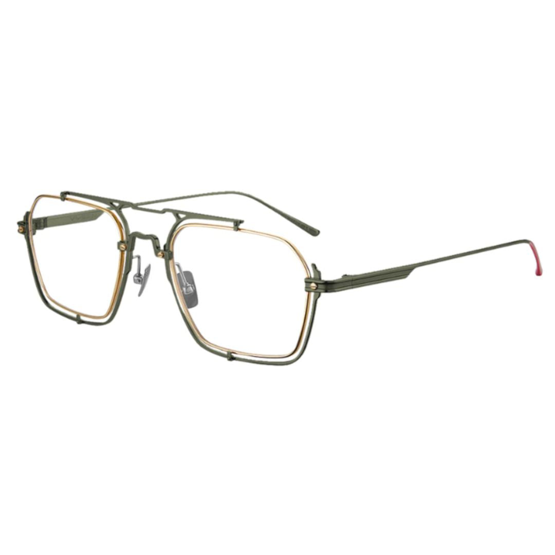 Faye Collection Fy-4 Geometric Double-Bridge Eyeglasses with Metallic Finish