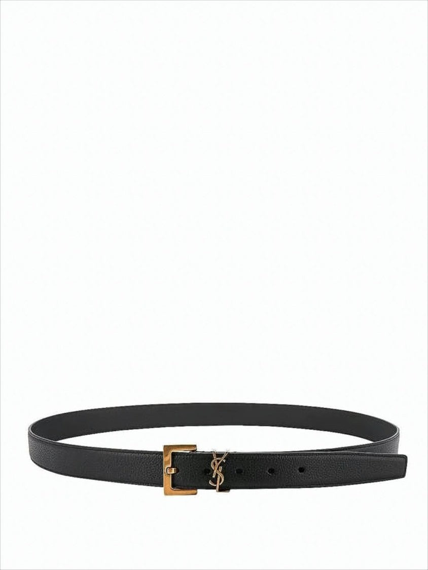 Textured Calf Leather Belt with Gold-tone Buckle