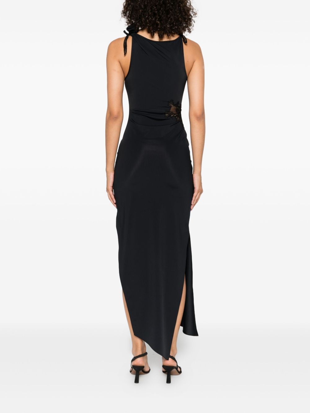 Asymmetric Black Midi Dress With Lace Inserts