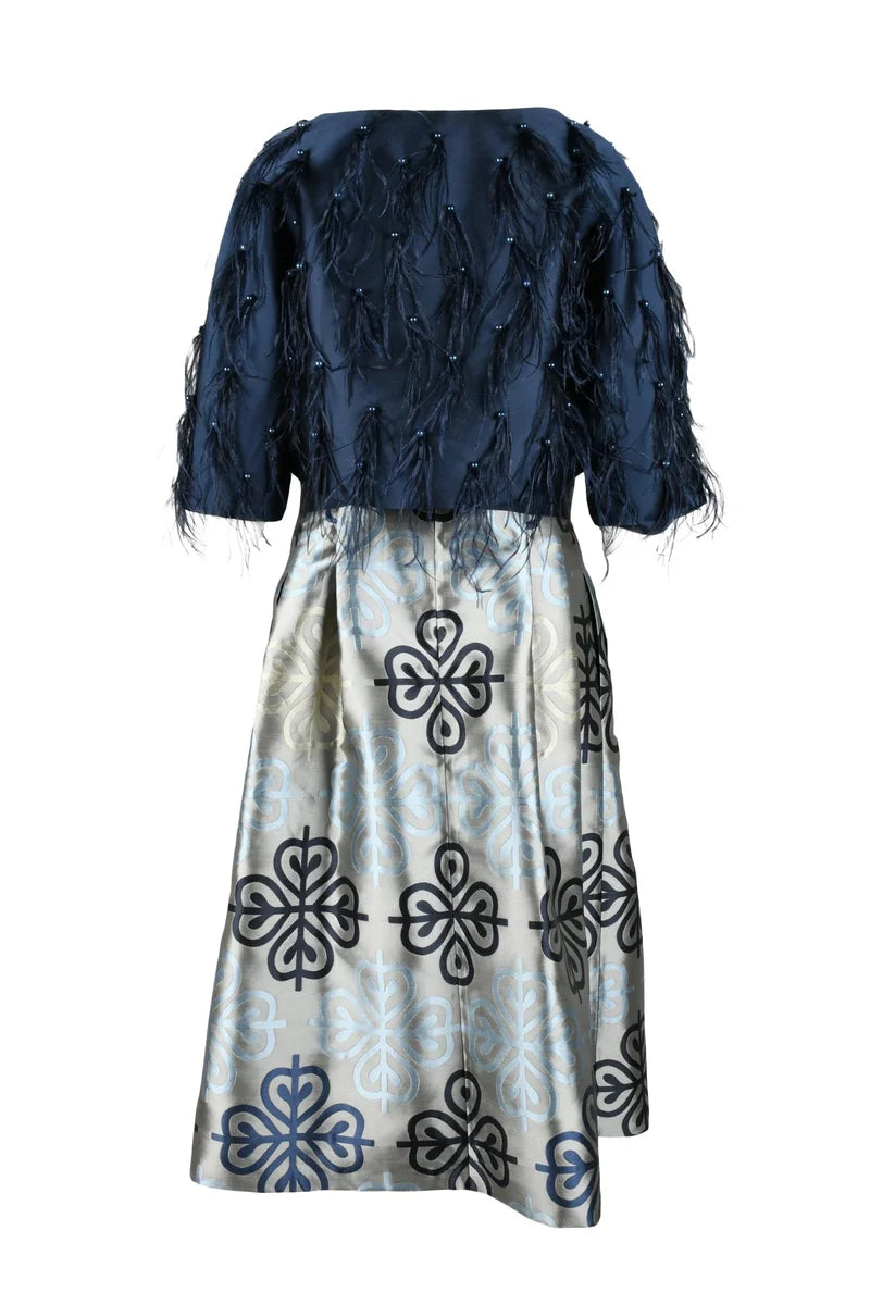 Nefertari Set Cropped Textured Jacket and Structured Skirt Ensemble