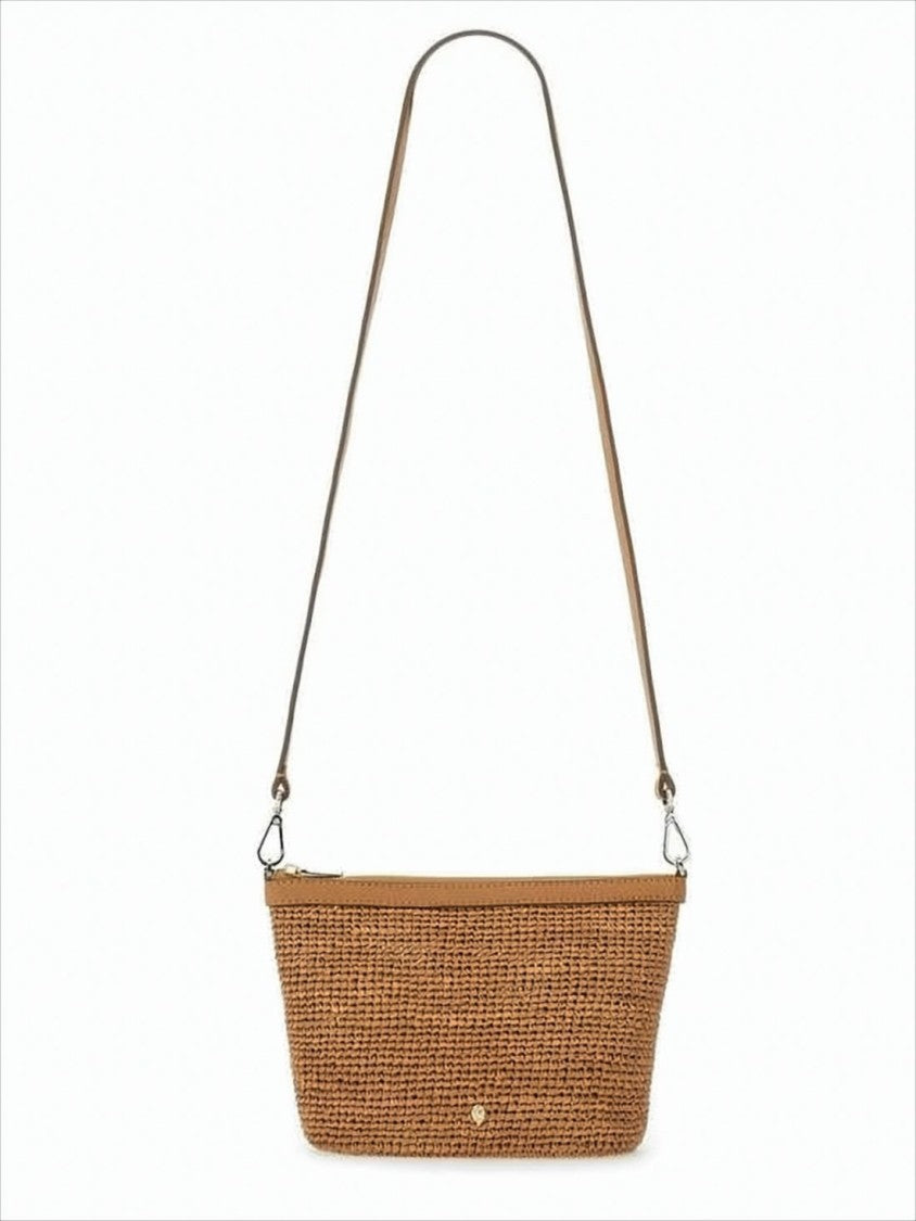Structured Raffia Crossbody Bag with Leather Trim