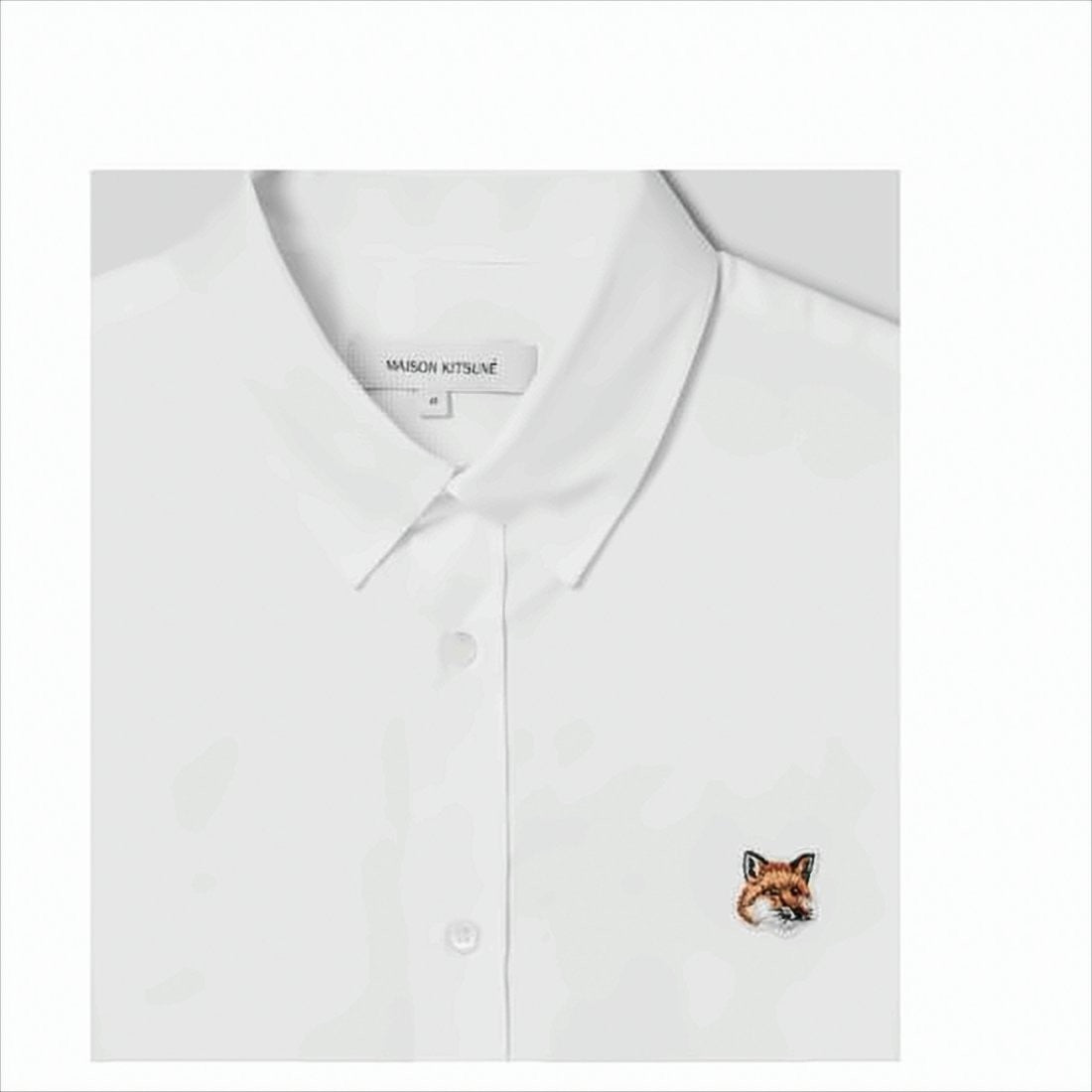 Long-Sleeve White Cotton Shirt With Embroidered Fox Logo