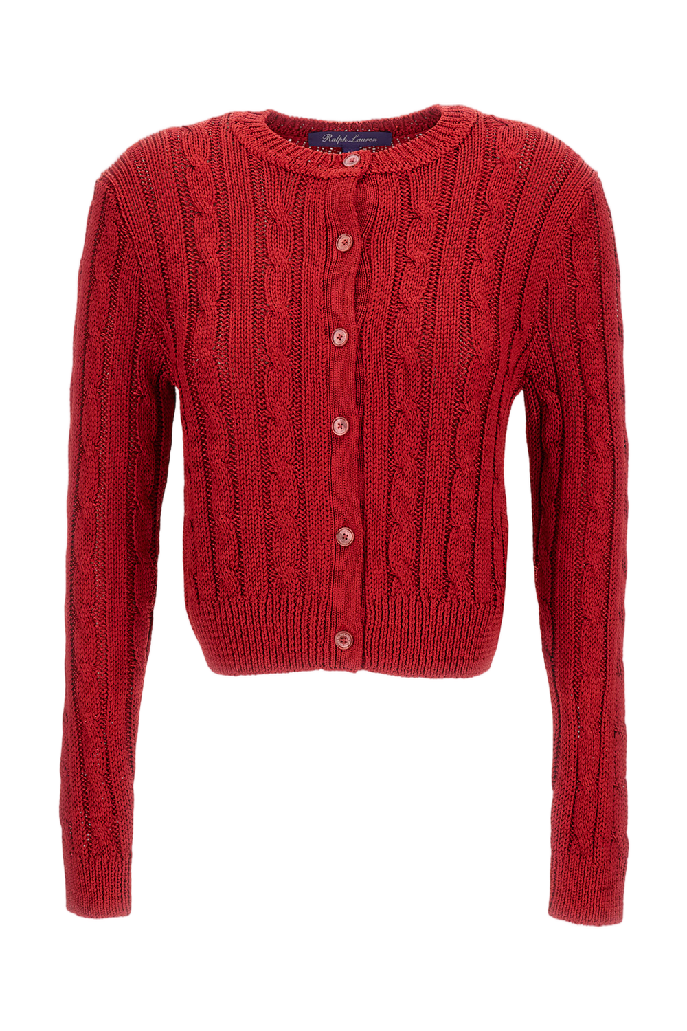Red Silk Crew Neck Cardigan