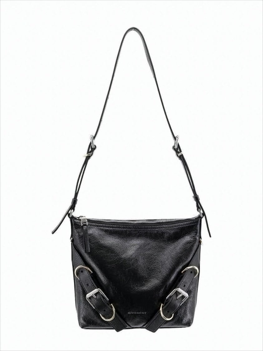 Rectangular Black Leather Shoulder Bag with Adjustable Strap