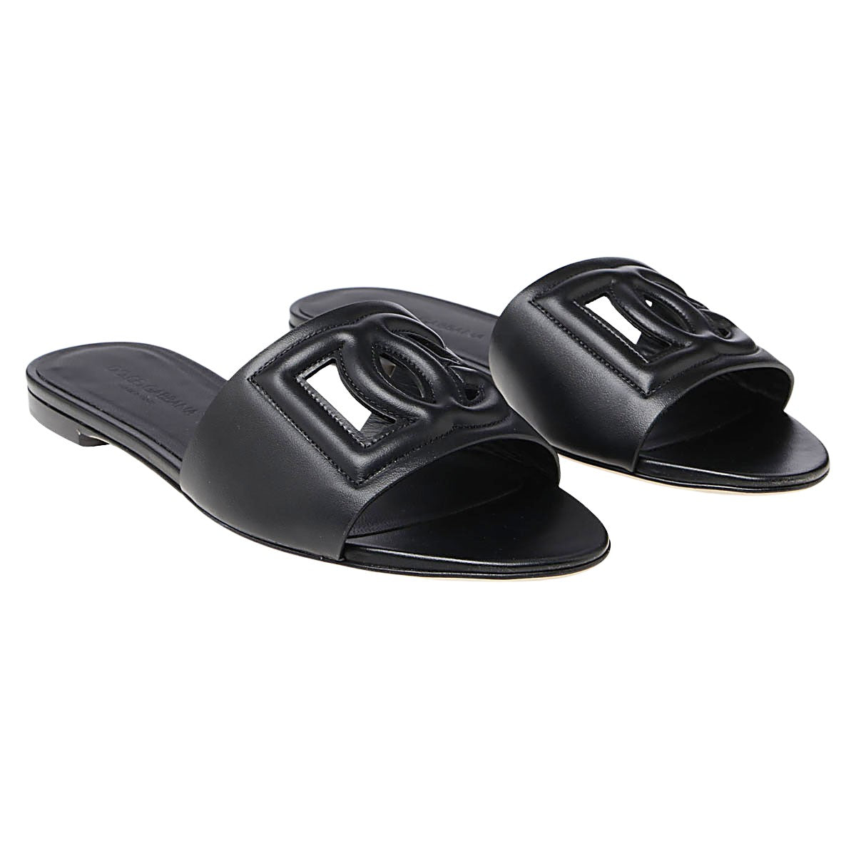 Open-Toe Flats with Interlocking Logo Detail