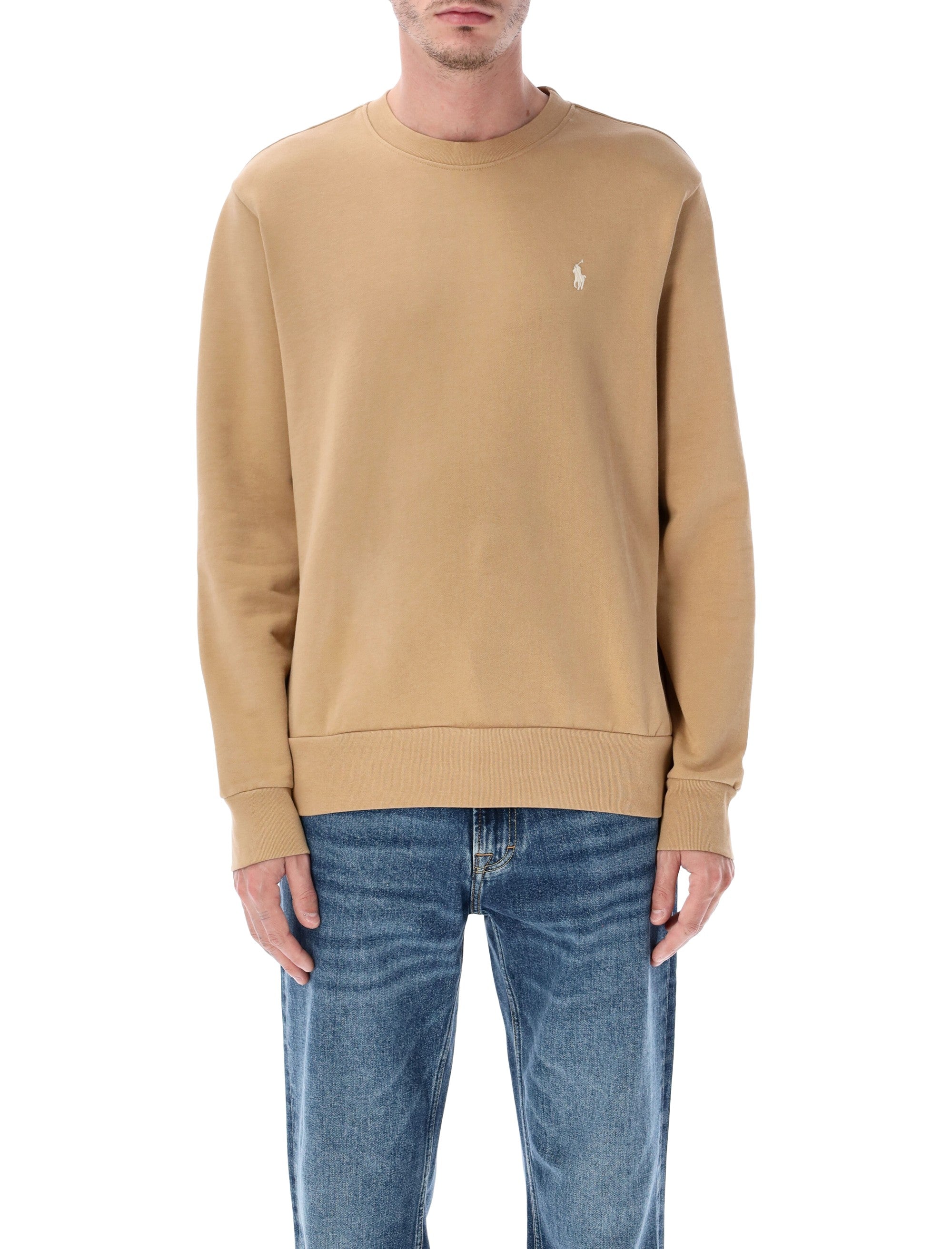 Classic Brown Cotton Sweatshirt With Embroidered Logo