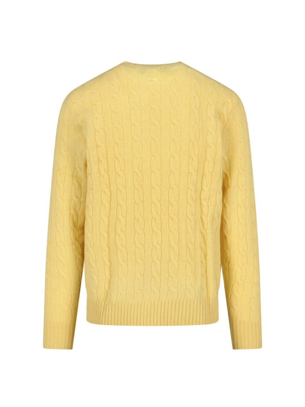 Sweter z warkoczowym splotem i logo – żółty