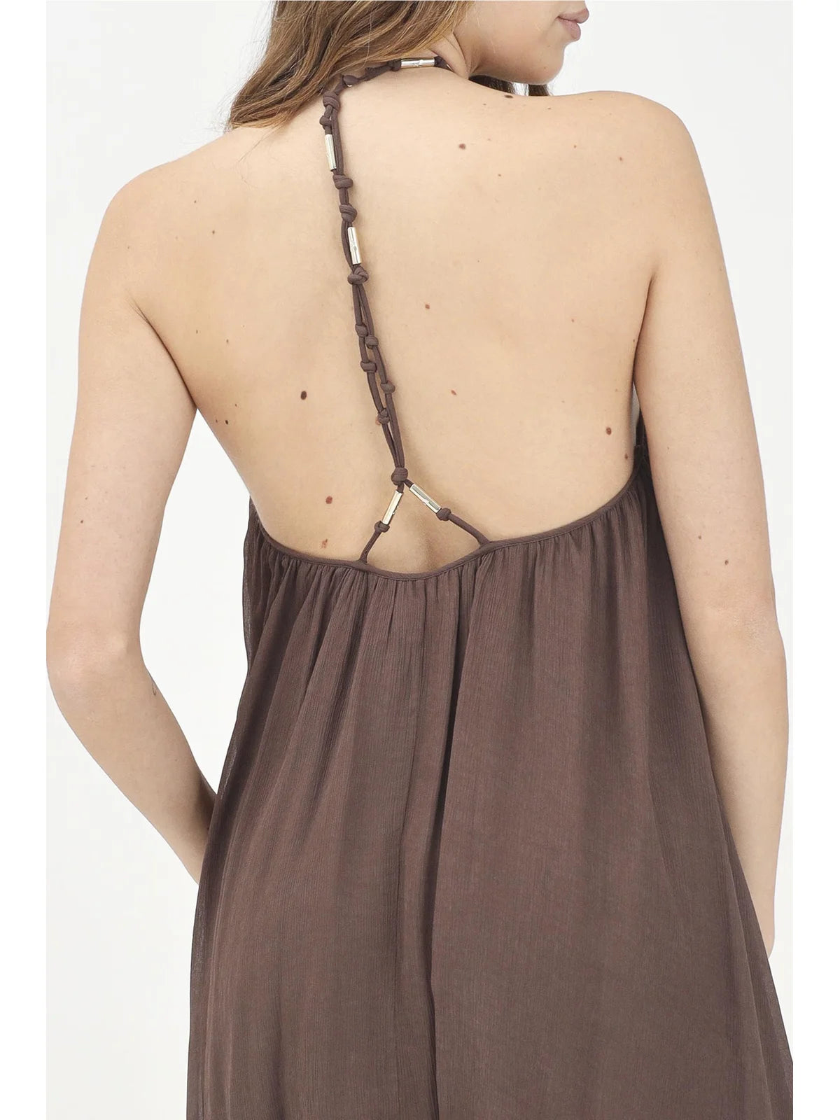 Brown Viscose Crepe Mini Dress