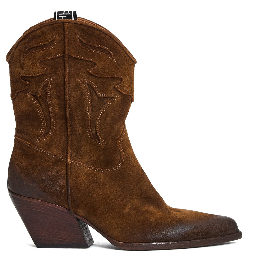 Ankle-High Western Boots In Washed Cognac Suede