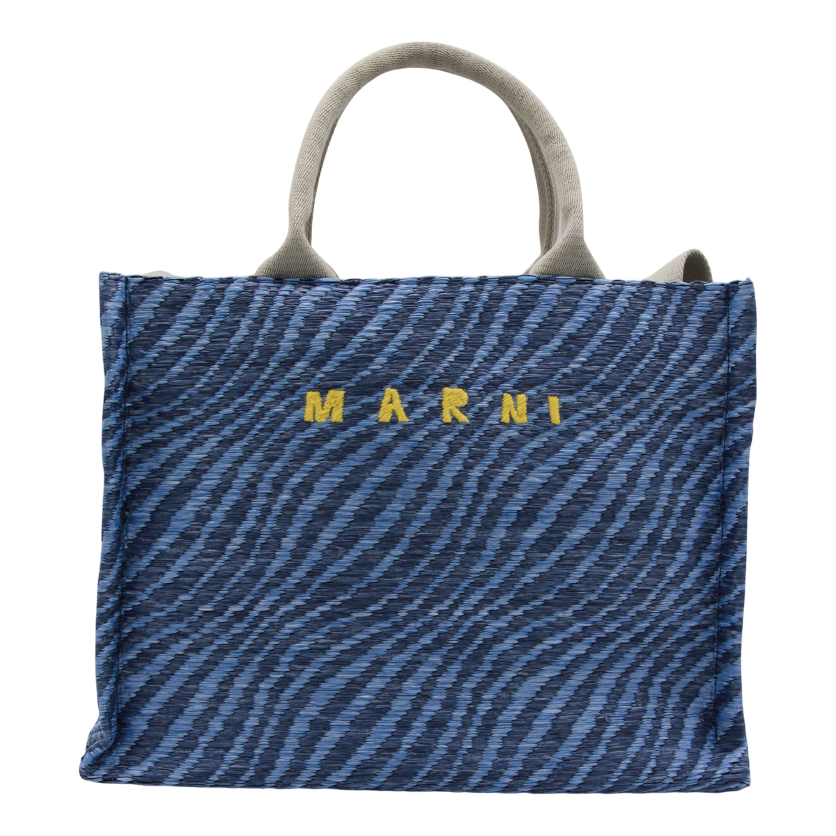 Textured Blue Tote Bag with Bold Embroidery
