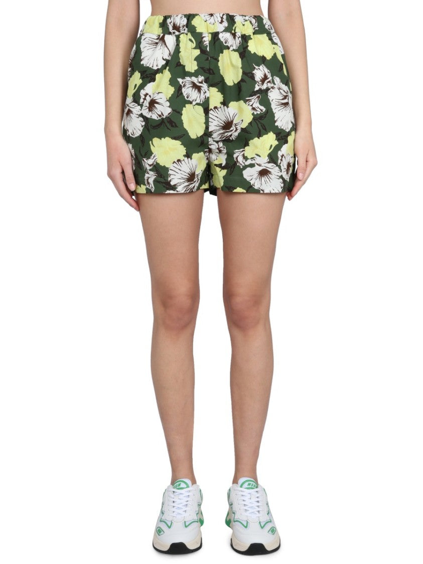 Floral Print Shorts With Elastic Waistband