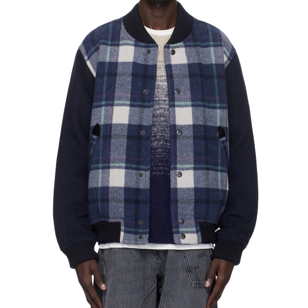 Classic Bomber Jacket with Bold Plaid Pattern