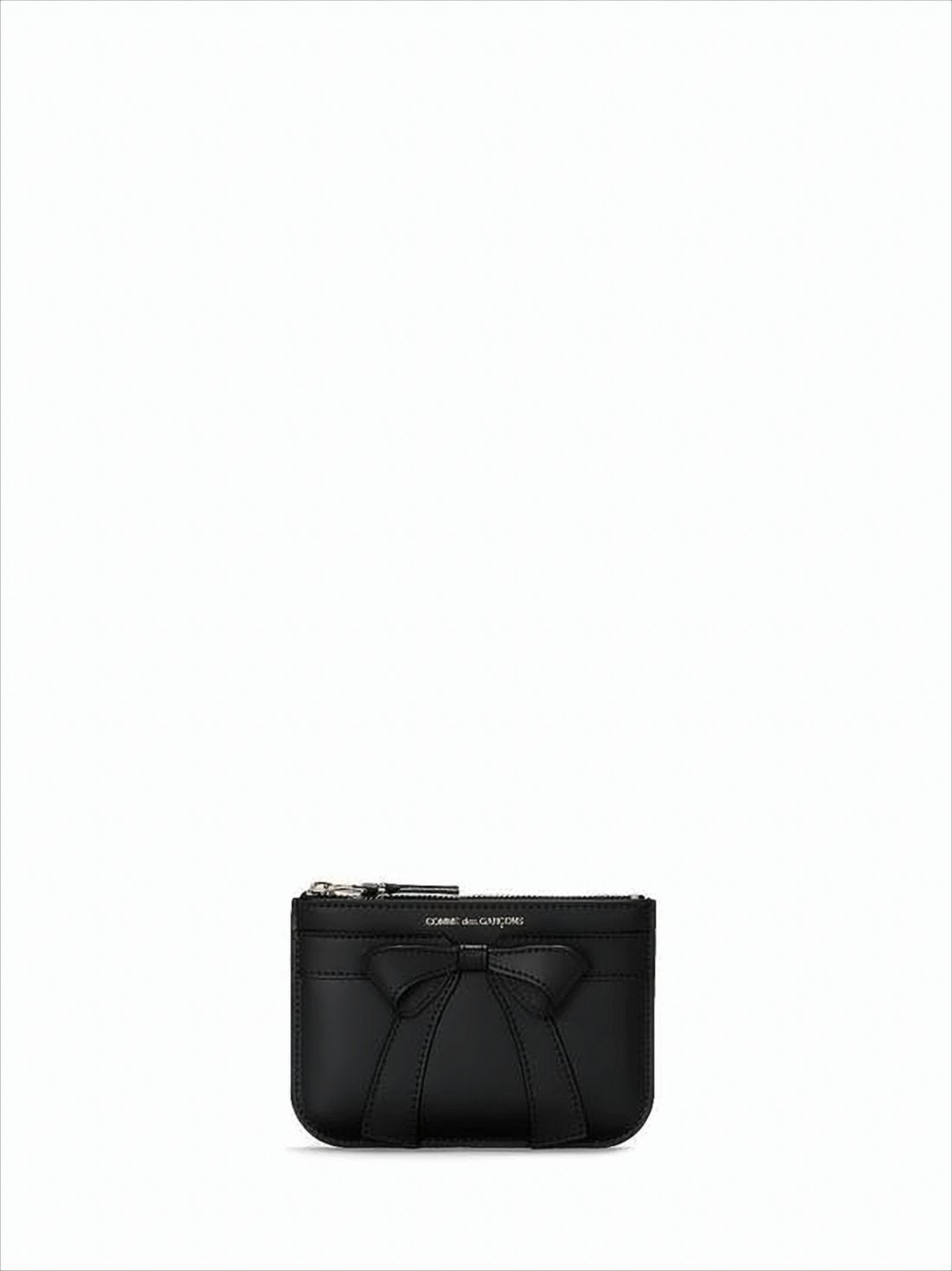 Rectangular Leather Pouch With Prominent Bow Detail
