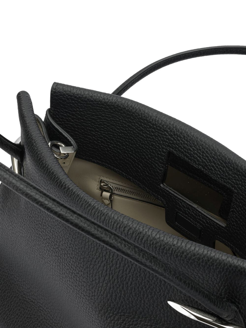 Textured Black Handbag with Silver-tone Accents