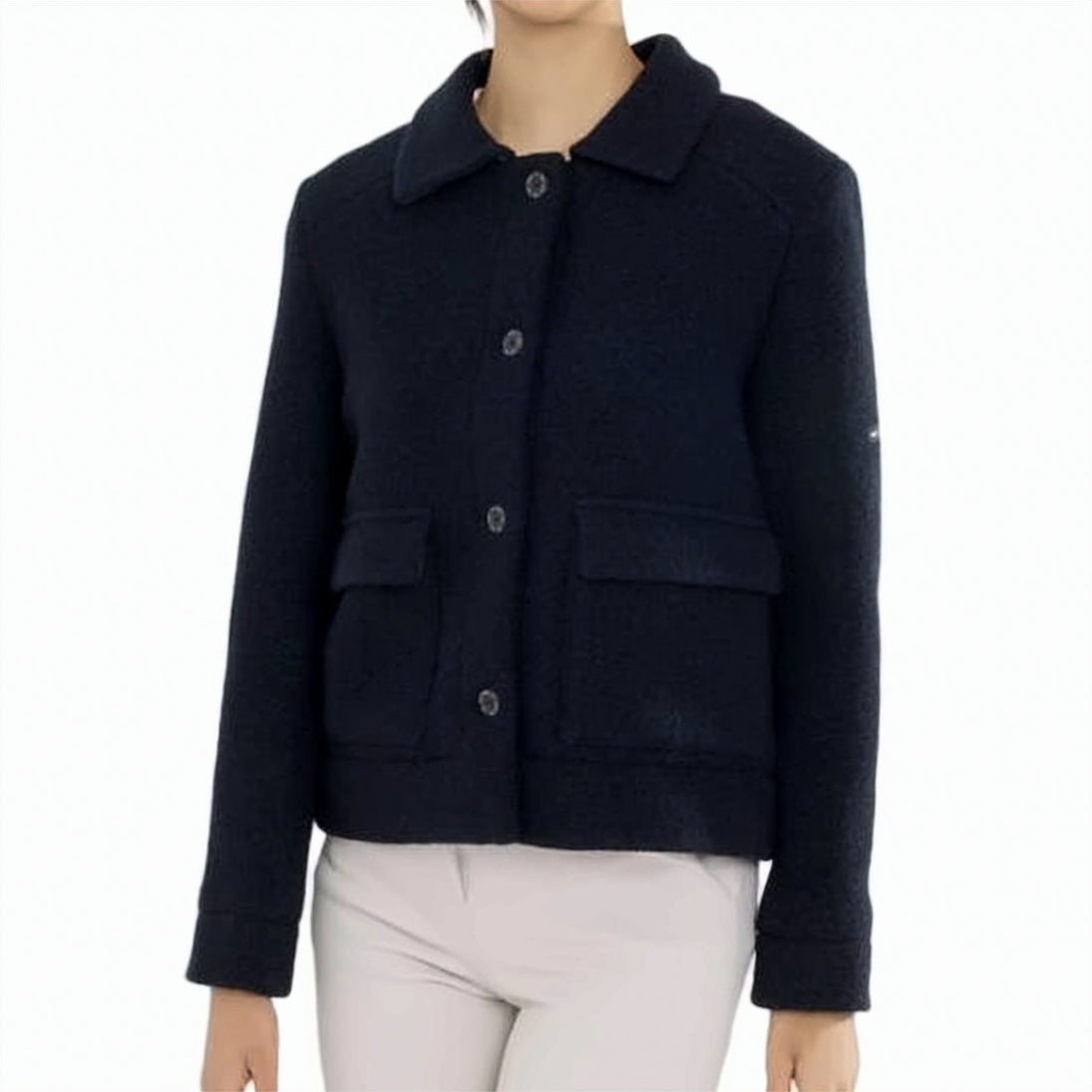 Textured Wool Tailored Jacket with Classic Collar