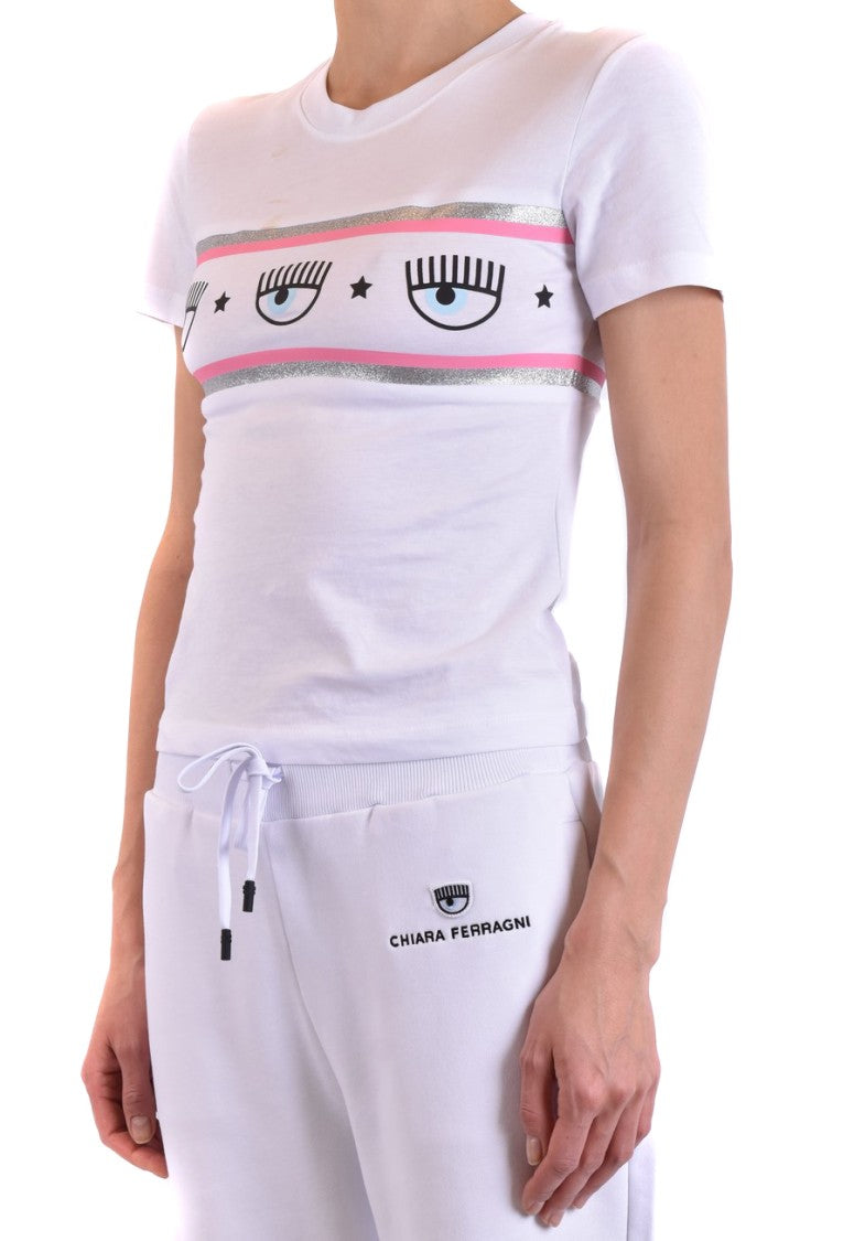 Fitted White T-Shirt with Playful Eye Motif