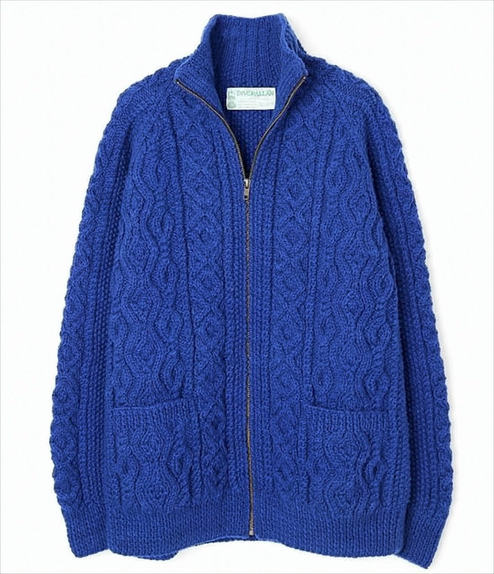 Textured Blue Wool Zip Jacket