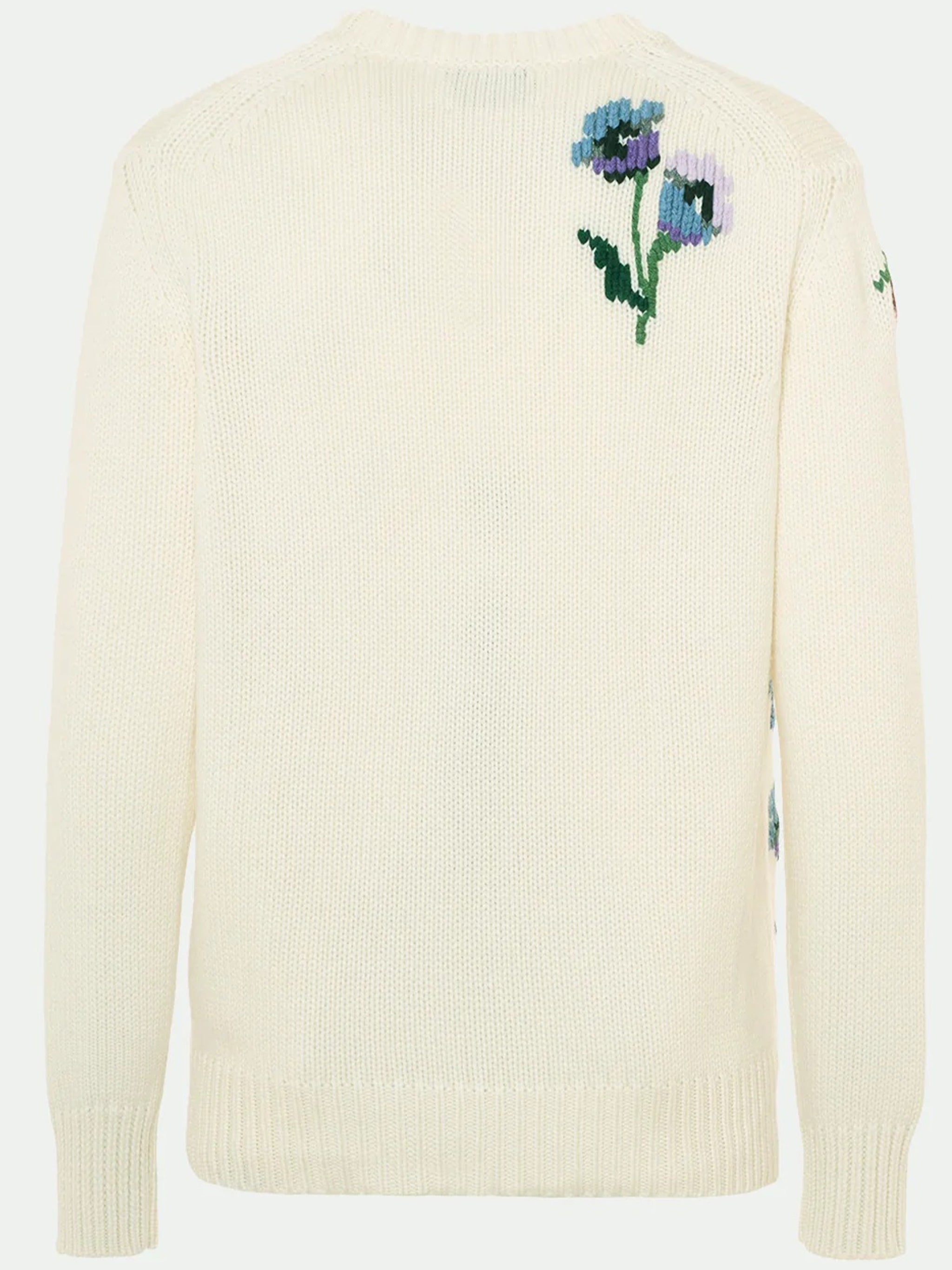 Cream Floral Embroidered Cashmere Sweater