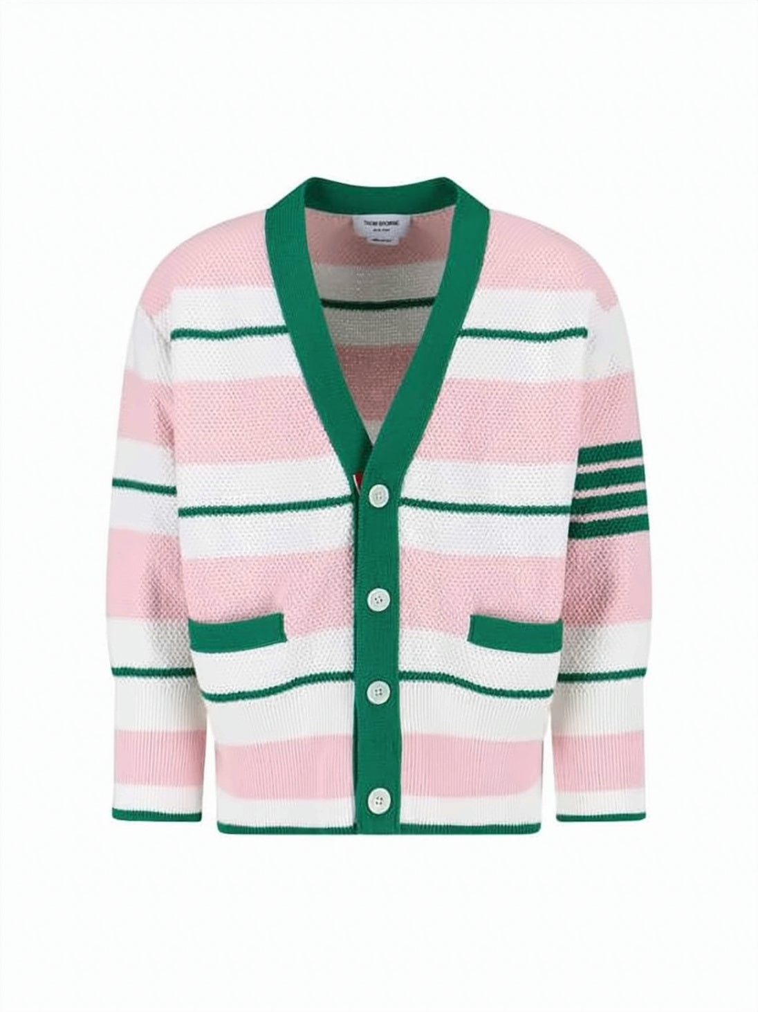 Thom Browne Deep V-Neck Cardigan With Horizontal Stripe Detail