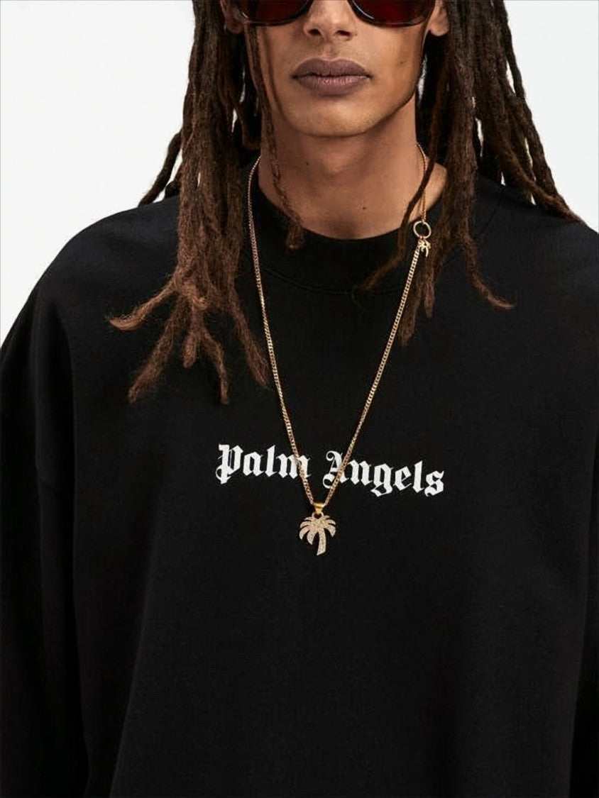 Black Long-Sleeve T-Shirt with Gothic Logo