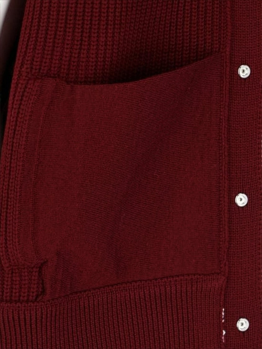 Burgundy Knit Cardigan with Ribbed Texture