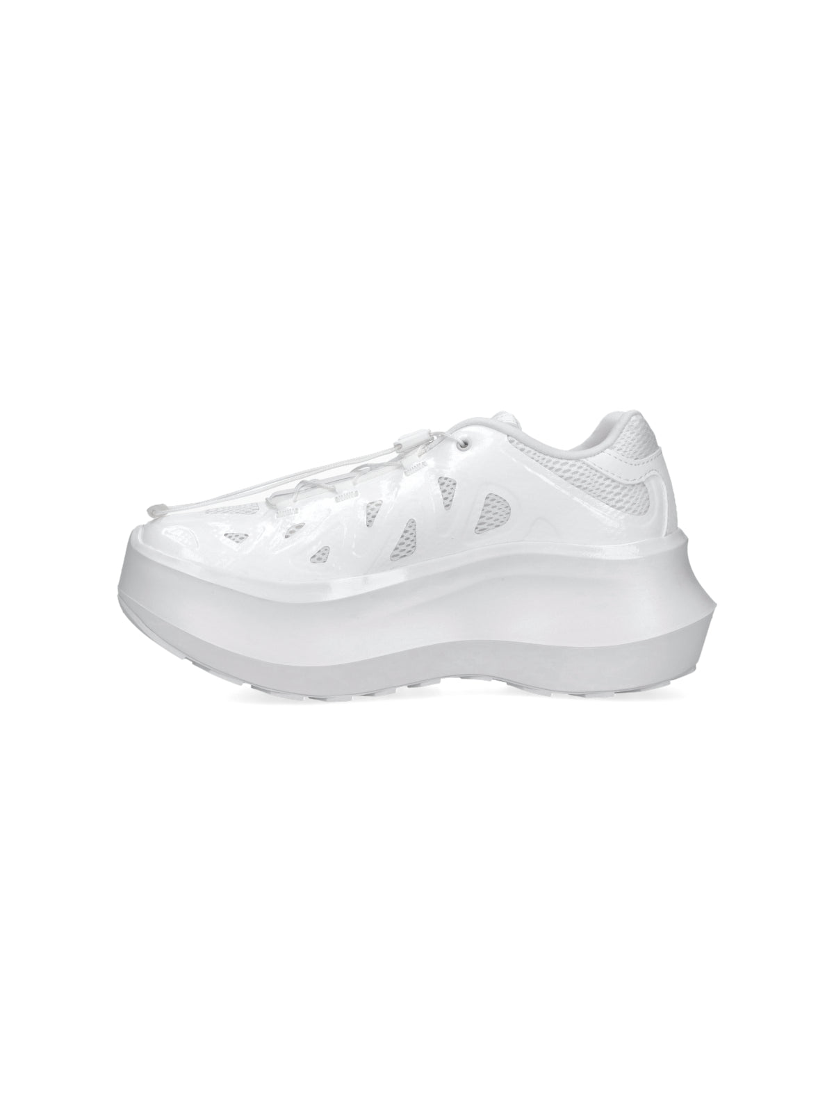 White Futuristic Sculpted Sole Mesh Sneakers