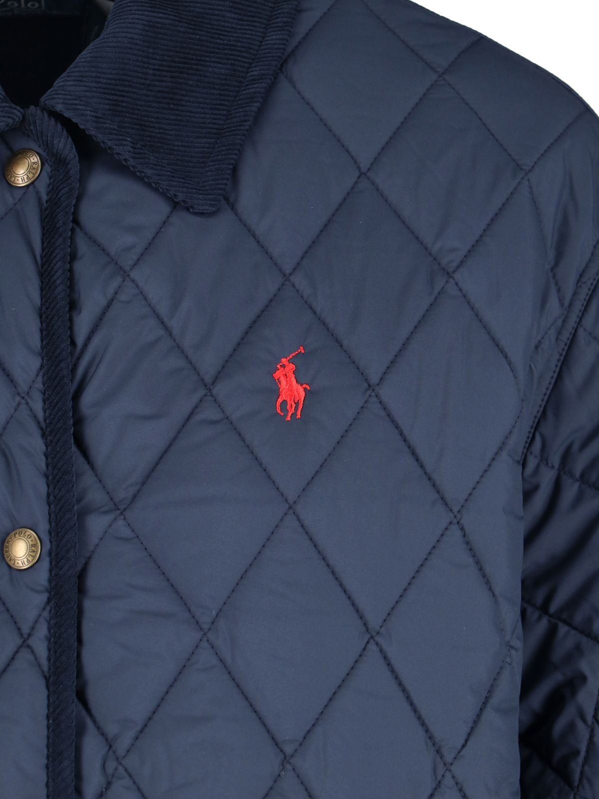 Diamond-Pattern Quilted Jacket with Contrasting Trim