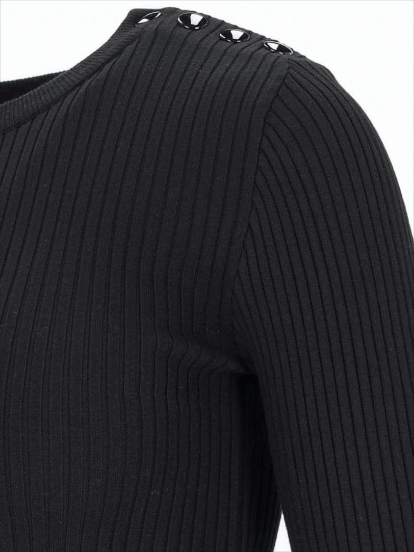 Fitted Ribbed Sweater with Decorative Buttons