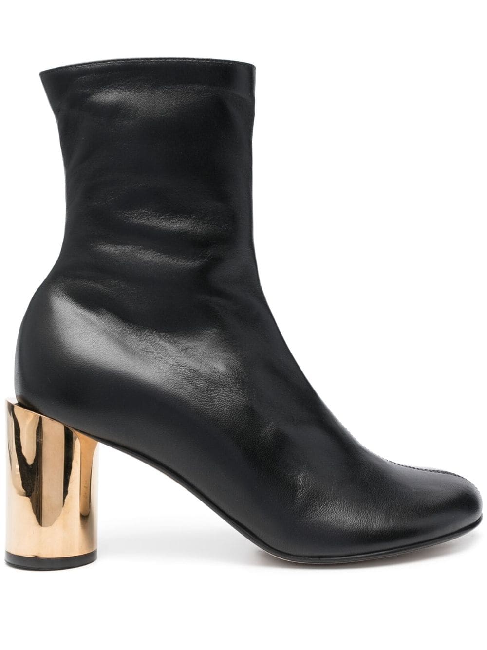 75mm Black Calf Leather Ankle Boots