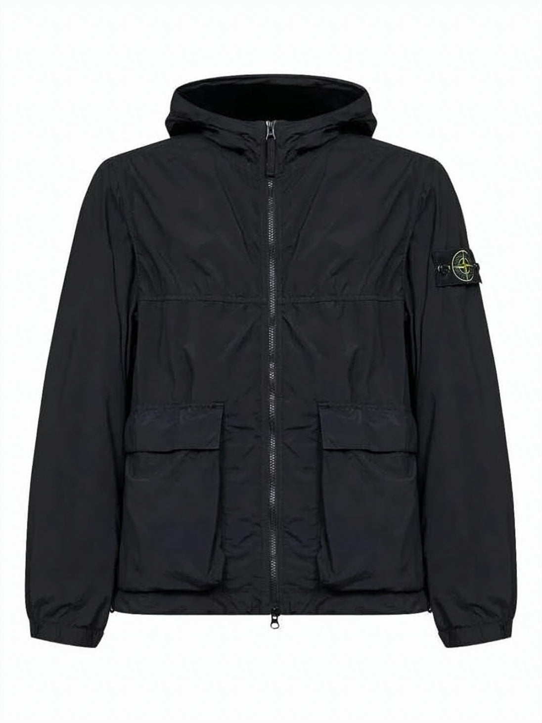 Minimalist Black Hooded Jacket with Zipper Closure
