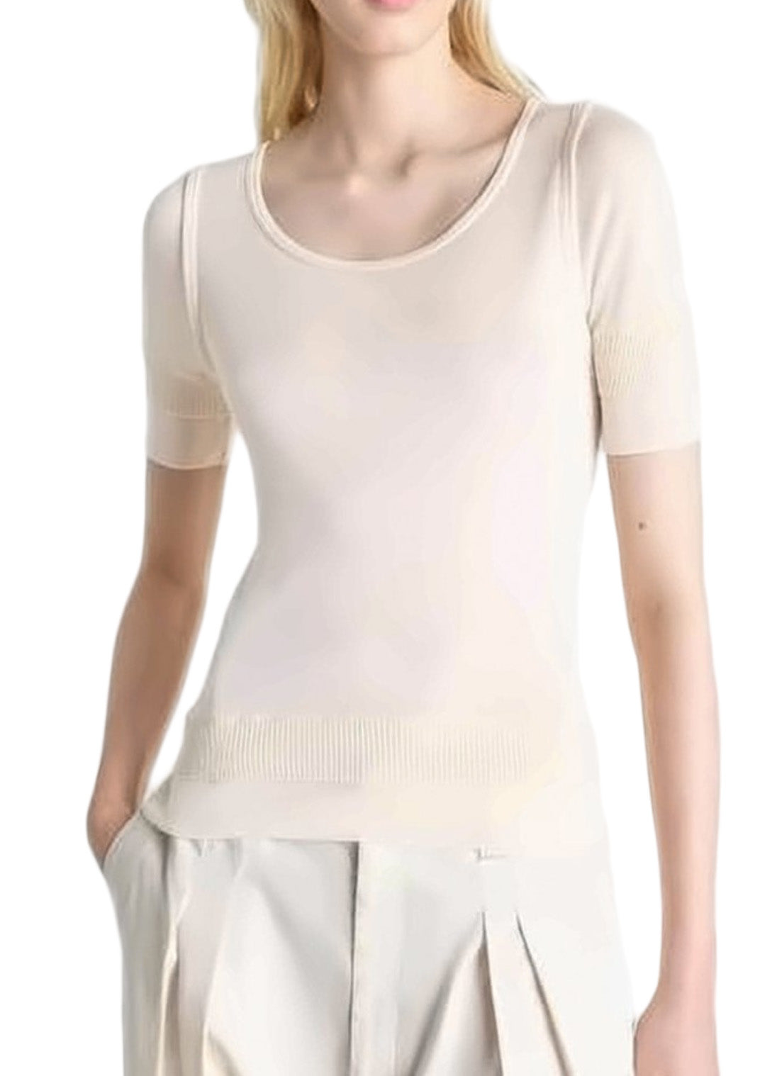 Short-Sleeved Knit Top with Scoop Neckline