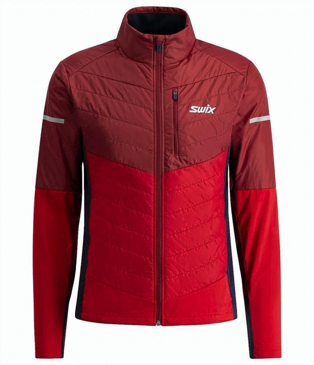 Quilted Two-Tone Red Jacket with Reflective Accents